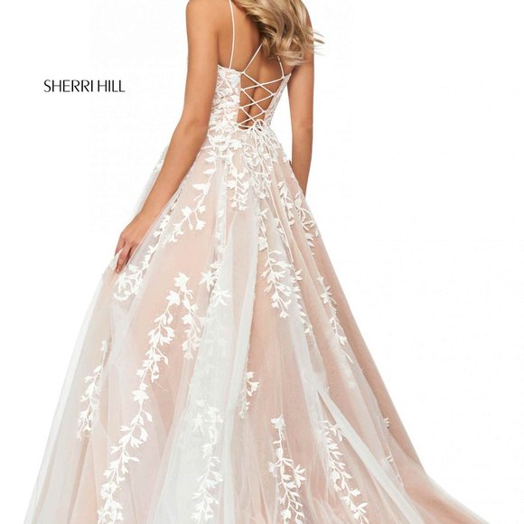Sherri Hill, Ivory Ball Gown, Lace & Rhinestones - Picture 4 of 16